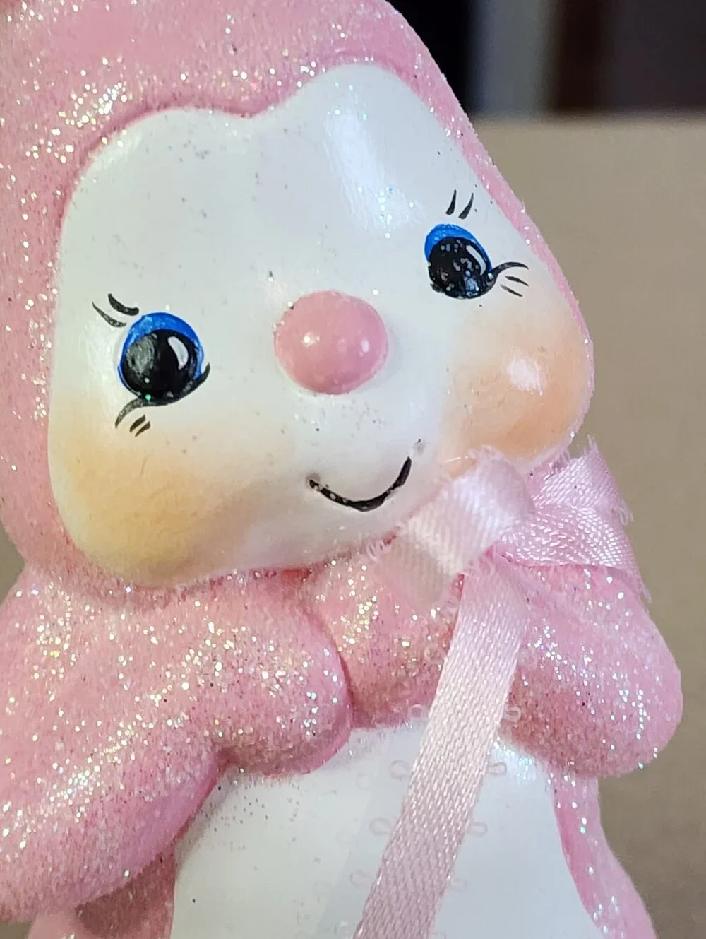 VINTAGE Anthropomorphic Ceramic Bunny Rabbit Pink Glitter Hand Painted Signed